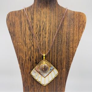 Handmade Artisan Gold, Copper and Silver Pendant Necklace with 18” Leather Cord
